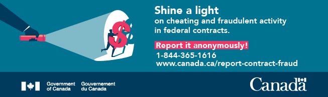 Shine a light on cheating and fraudulent activity in federal contracts campaign banner, long description below