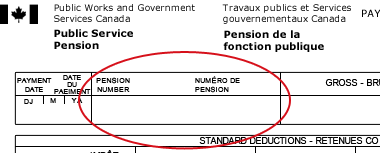 (Image description is located below) This is a screenshot of a pension cheque with a red circle surrounding the pension number.